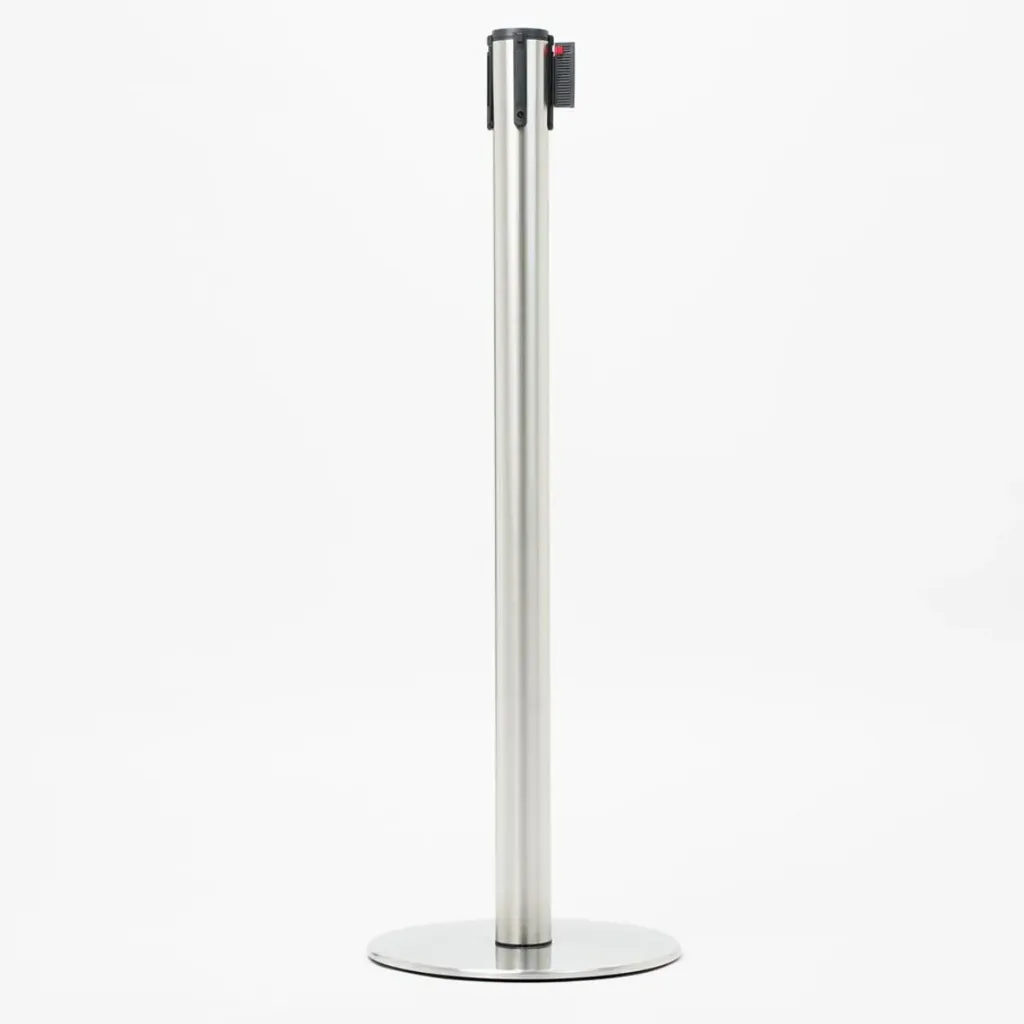 Poteau de guidage sangle 3m acier brossé base plate — hôtel showroom événementiel